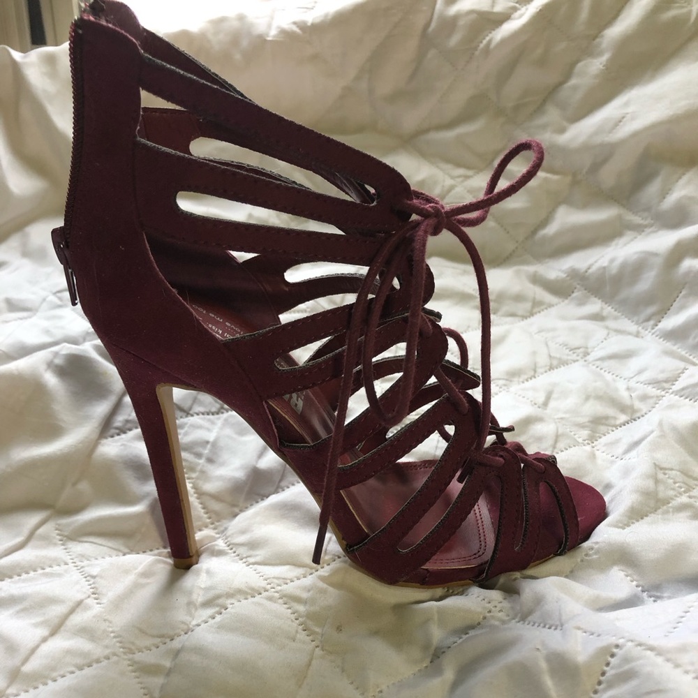 RedKiss strappy maroon lace-up stiletto heels